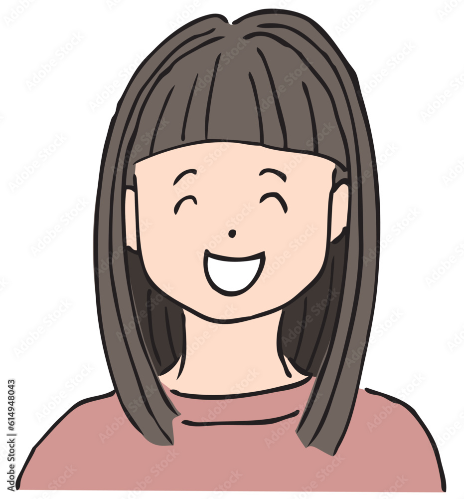 ミディアムヘアの笑顔の20代から30代の若い女性 ミディアムヘアの笑顔の20代から30代の若い女性