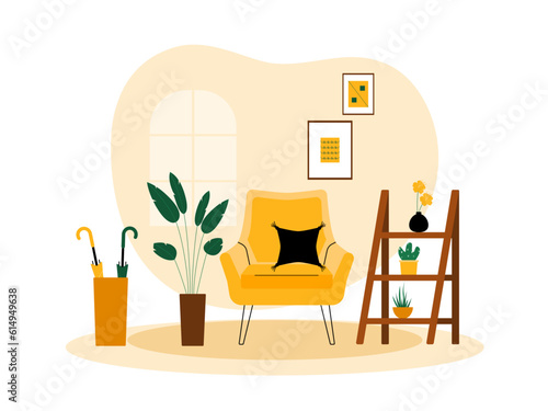 Living room interior vector design. Cozy living room interior design illustration
