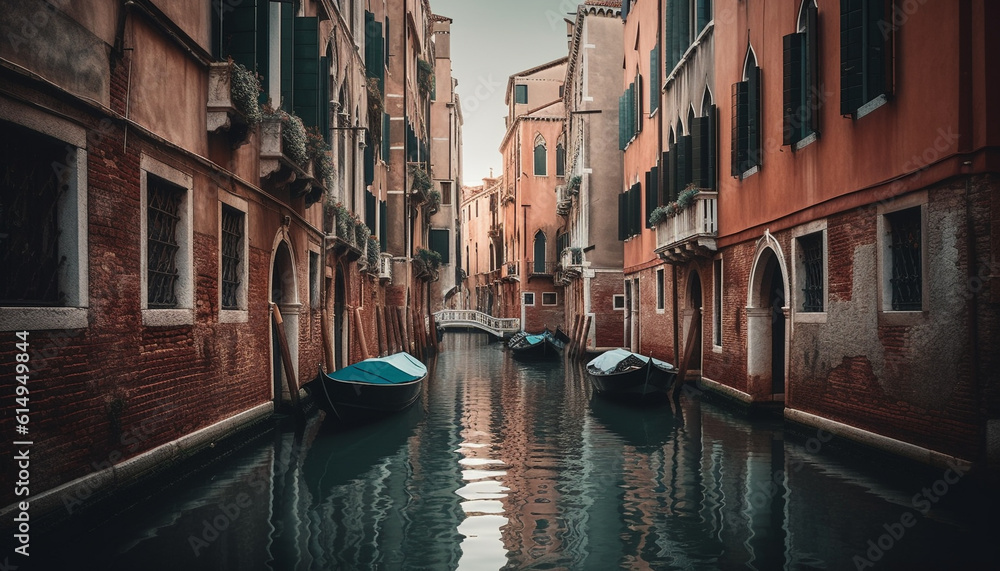 The majestic architecture of Veneto famous canal illuminates at dusk generated by AI