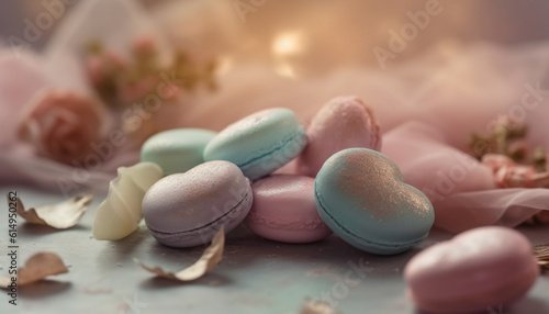 French macarons and meringues create a sweet, delicate arrangement generated by AI