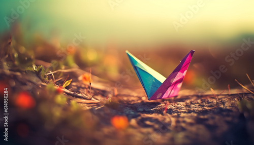 Vibrant autumn leaf on green grass, close up with sunlight generated by AI