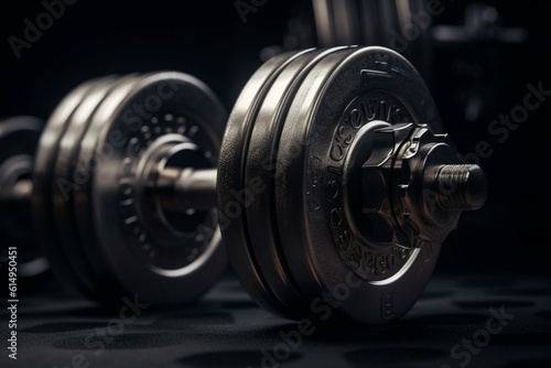 3D rendering of a dumbbell on a white background. Generative AI