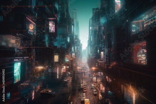 Painted future city in a thrilling abstract world with colorful landscapes and a sci-fi feel. Generative AI