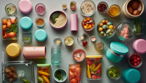 A vibrant still life painting of a healthy food collection generated by AI
