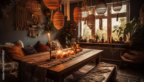 The rustic table glowed with candlelight, creating a comfortable ambiance generated by AI