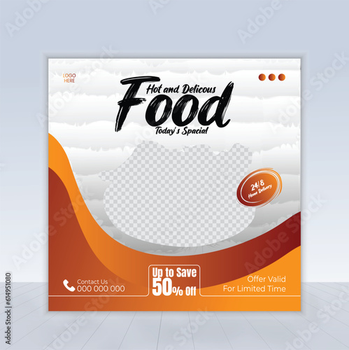 Fast food restaurant business marketing social media post or web banner template design with abstract background, logo and icon. Fresh pizza, burger, biriyani & pasta online sale promotion post