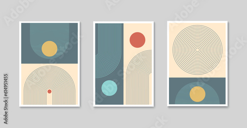 Abstract geometric poster set. Minimalist art design for print, cover, print, wallpaper. Modern bohemian wall art. Vector illustration.