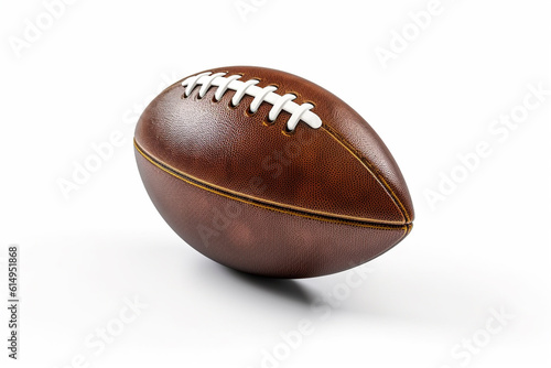 Leather American football ball on a white background. American football ball sports equipment. Ai generative.