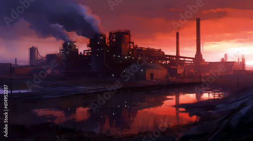 industrial plant at night, generative ai