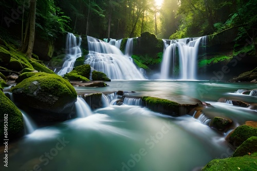 waterfall in jungle wallpaper background generated by AI