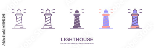 Lighthouse icons set. Outline set of lighthouse vector icons for web design. isolated on white background.