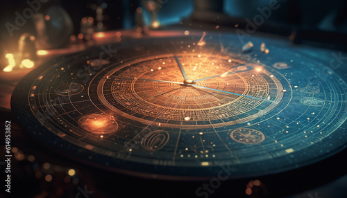 The antique sundial symbolizes time and astronomy in architecture generated by AI photo