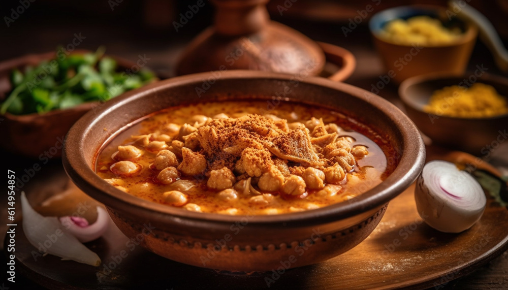 A rustic homemade stew with fresh organic vegetables and meat generated by AI A rustic homemade stew with fresh organic vegetables and meat generated by AI