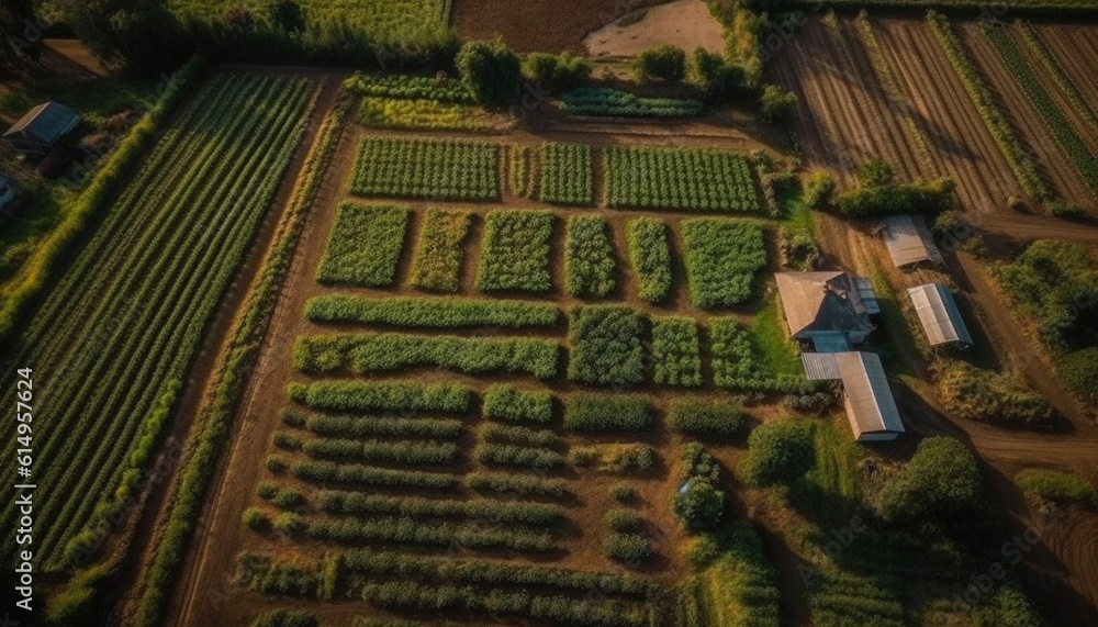 Fototapeta premium Abundant vineyards in rural landscape, harvested for winemaking industry generated by AI