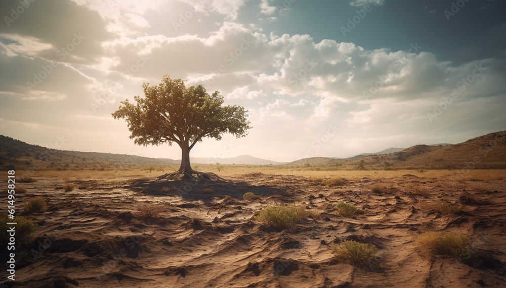 Obraz premium The sun sets on the tranquil African landscape, a beauty generated by AI