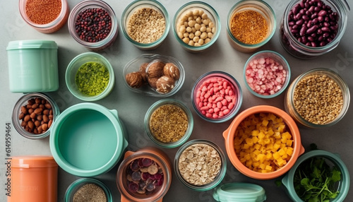 A healthy bowl of fresh organic vegetables and protein variety generated by AI