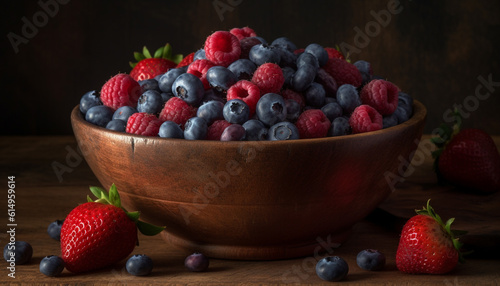 Organic berry bowl a gourmet summer dessert with antioxidant freshness generated by AI