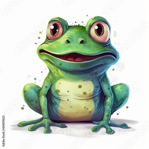 A cute frog smiling on a white background  Generative AI 