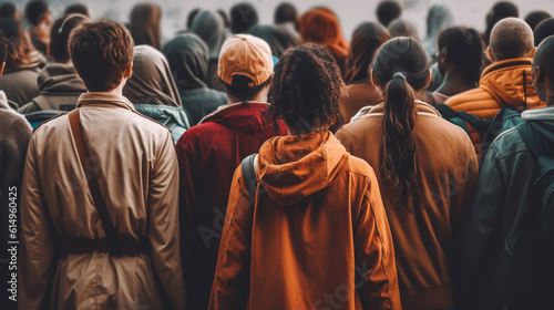 Rear view of a group of young people walking in the city