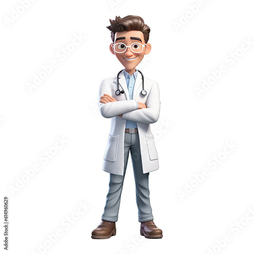 3D Happy cartoon doctor. Cartoon doctor on transparent background. Generative AI