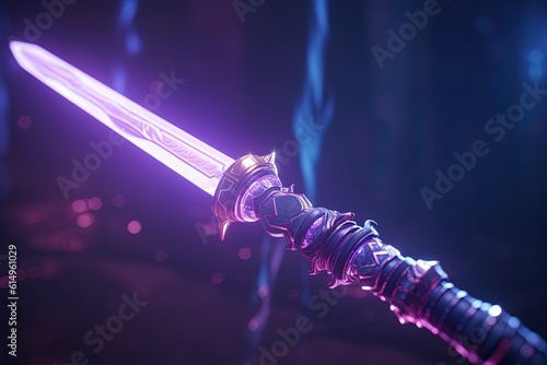 fantasy sword in the dark with neon lights.Generative Ai