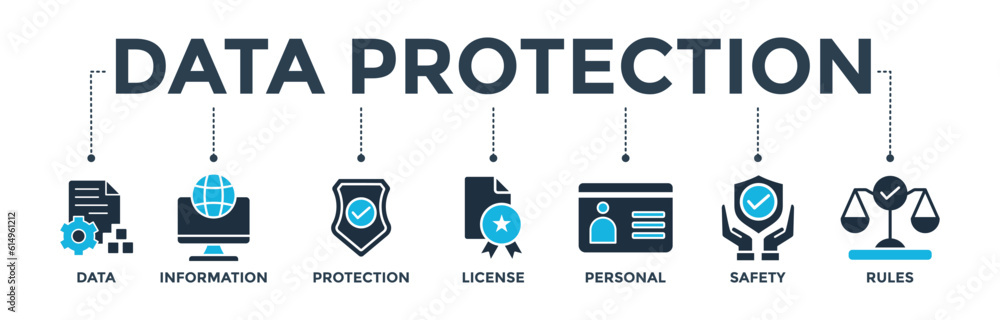 Data protection banner web icon vector illustration concept with icon of data, information, protection, license, personal, safety and rules Data protection banner web icon vector illustration concept with icon of data, information, protection, license, personal, safety and rules