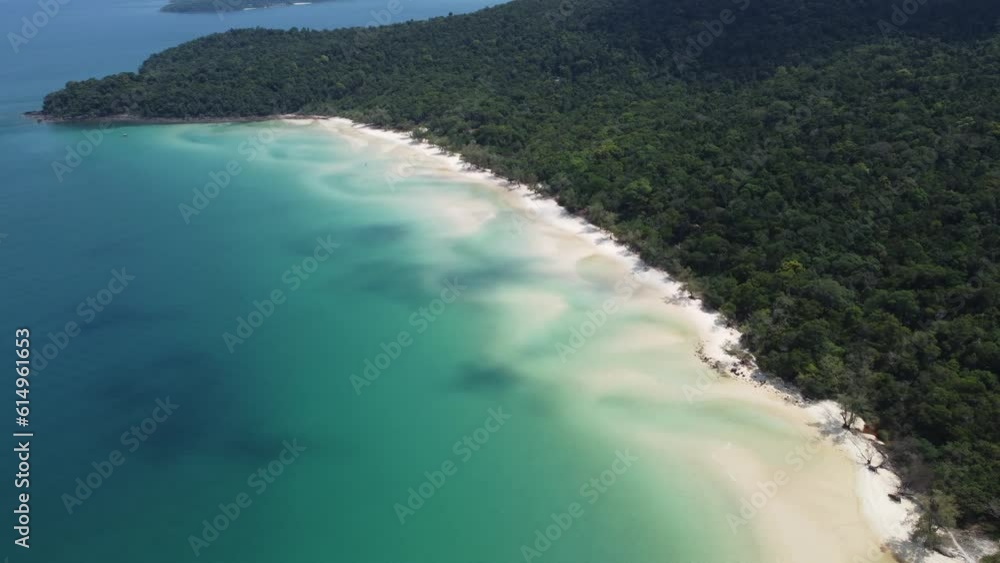 A flight over on of the most beautiful beaches in Cambodia, the island of Koh Rong Sanloem still has some areas that are not yet developed for tourism where the jungle meets the ocean. A flight over on of the most beautiful beaches in Cambodia, the island of Koh Rong Sanloem still has some areas that are not yet developed for tourism where the jungle meets the ocean.
