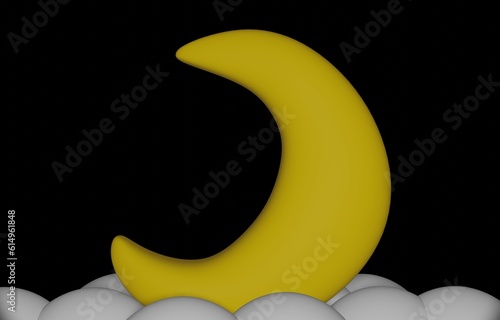 3d illustration of moon at night among white clouds