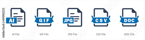 A set of 5 Document icons as ai file, gif file, jpg file