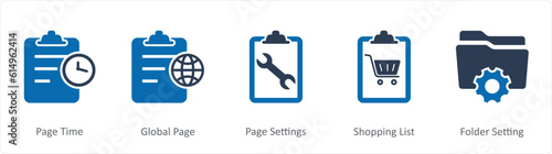 A set of 5 Document icons as page time, global page, page settings