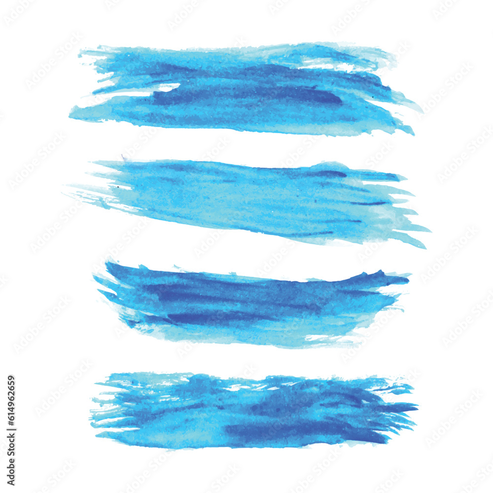 Hand draws ink brush stroke collection, Watercolor blue vector brush strokes, Grunge blue design elements paintbrush