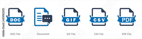 A set of 5 Document icons as doc file, document, gif file