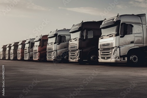 New fleet of heavy trucks for transportation and shipping industry. Generative AI