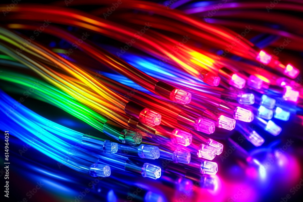 Fiber Optic cables with LED lights, closeup of photo Fiber Optic cables with LED lights, closeup of photo
