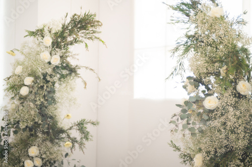 wedding backdrop with flower and wedding decoration.