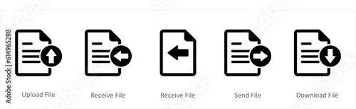 A set of 5 Document icons as upload file, receive file, send file