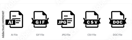 A set of 5 Document icons as ai file, gif file, jpg file