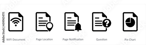 A set of 5 Document icons as wifi document, page location, page notification