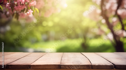 Empty old wooden table with spring flower