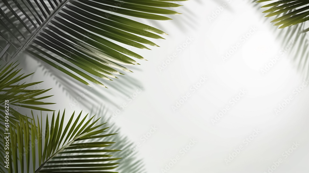 Summer green leaves of coconut palm and shadow.