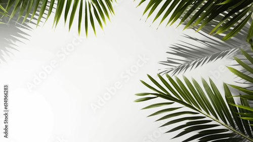 Summer green leaves of coconut palm and shadow.