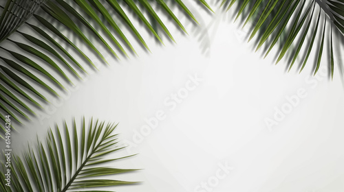 Summer green leaves of coconut palm and shadow.