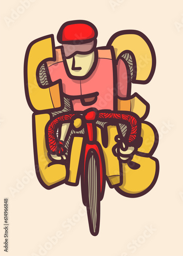cycling typography and cyclist. abstract style. cycling vector illustration
