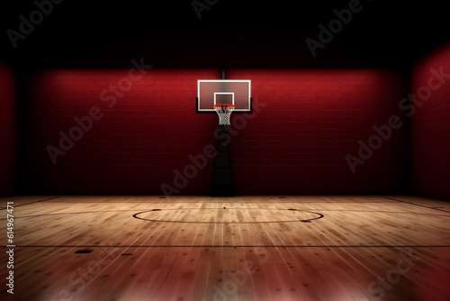 neon perspective corridor sport empty arena indoor game hall background interior basketball. Generative AI.