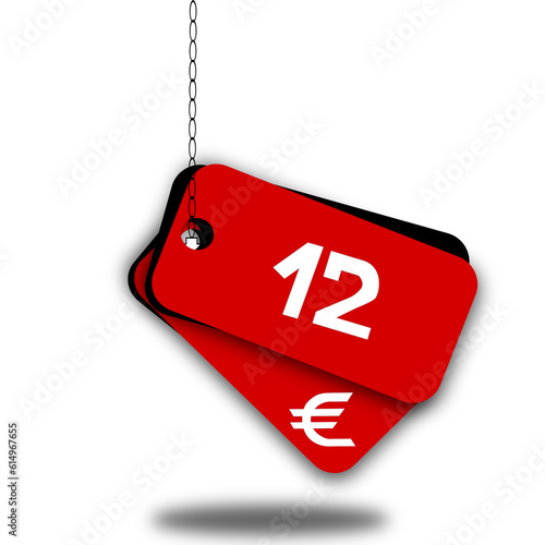 12 euro red tag. Twelve white euro.