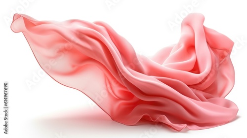 pink fabric flowing in the wind on isolated white background