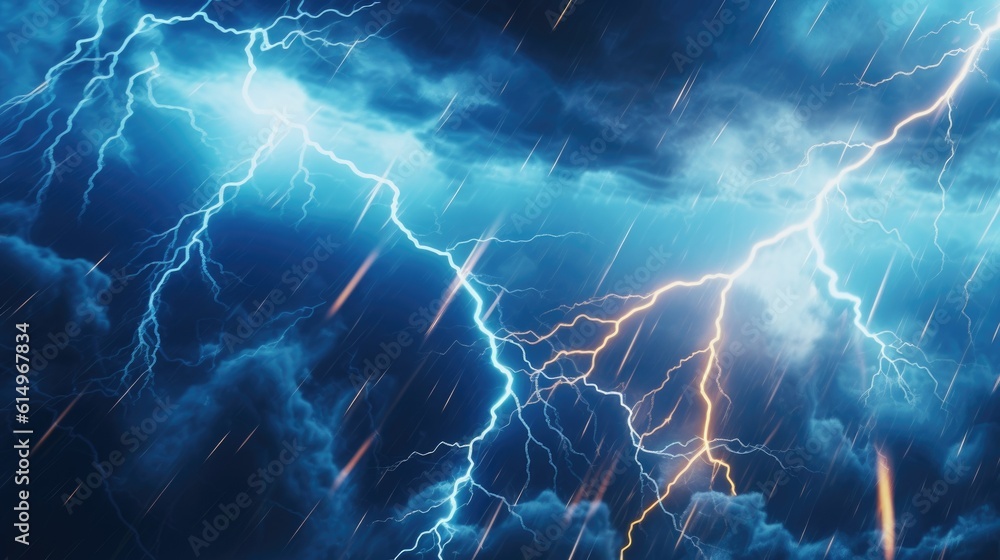 Dark Blue Clouds Illuminated by Dazzling Lightning Strikes Dark Blue Clouds Illuminated by Dazzling Lightning Strikes