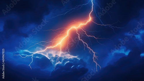 Illuminating Lightning Bolts Amidst Dark Blue Clouds, Portraying Electric Drama in the Night Sky