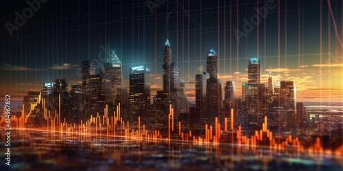 financial skyline in the background, technology, stock, graph, background