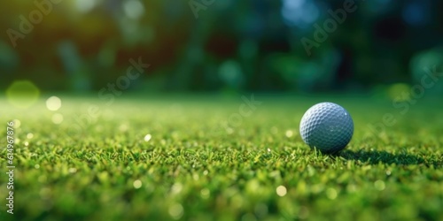 Macro Shot of Golf Ball on Lush Green Ground, Capturing Precision and Sporting Elegance